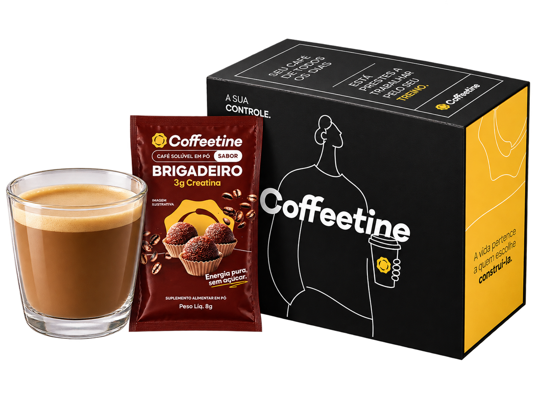 Coffeetine café com creatina em sachê: café solúvel sabor brigadeiro com 3g de creatina